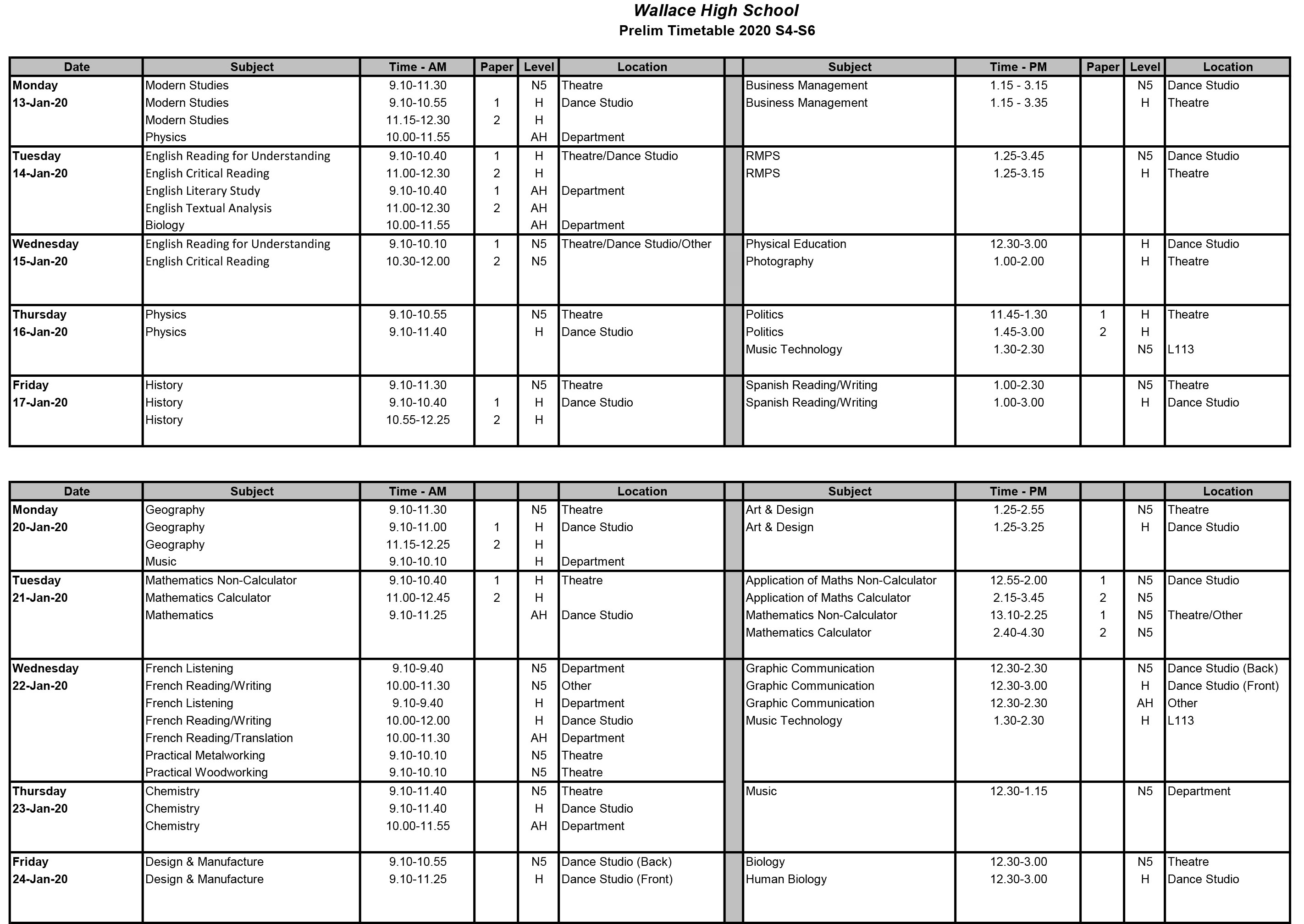 Prelim Timetable 2020 Web App 2